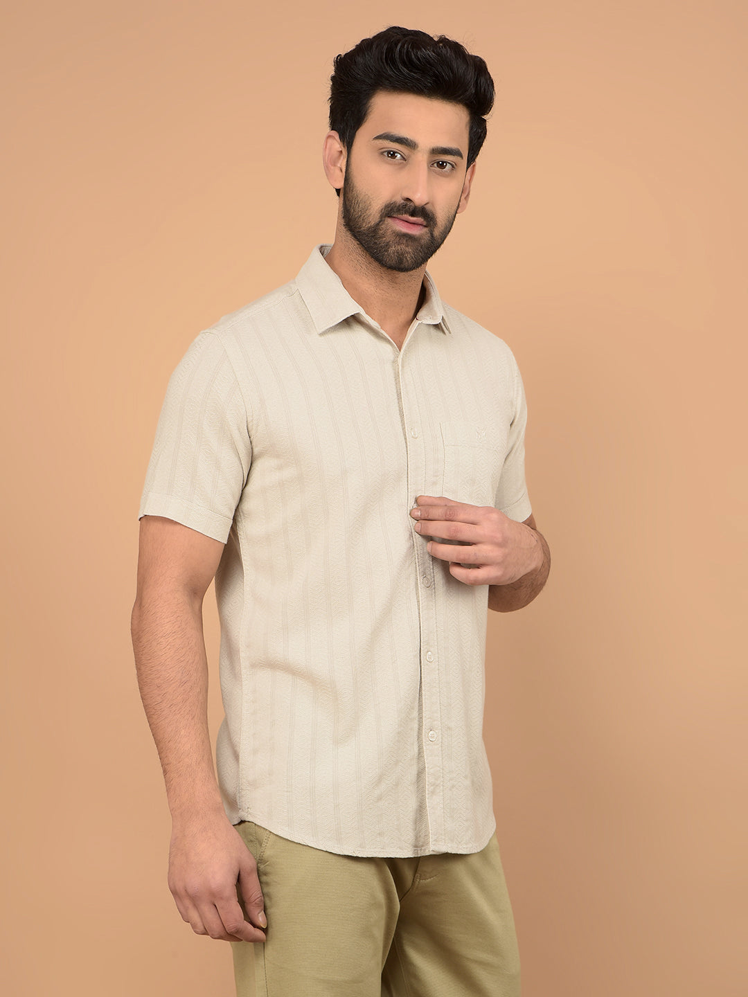 Beige Vertical Stripes Shirt-Men Shirts-Crimsoune Club