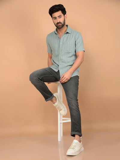 Green Vertical Stripes Shirt-Men Shirts-Crimsoune Club