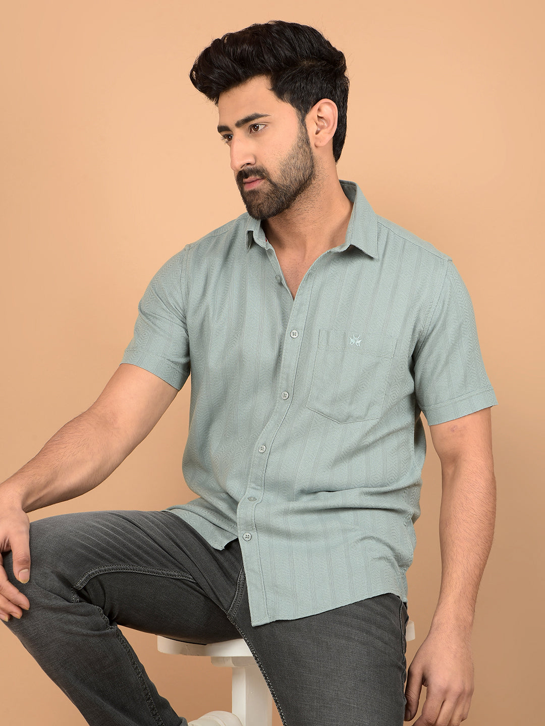 Green Vertical Stripes Shirt-Men Shirts-Crimsoune Club