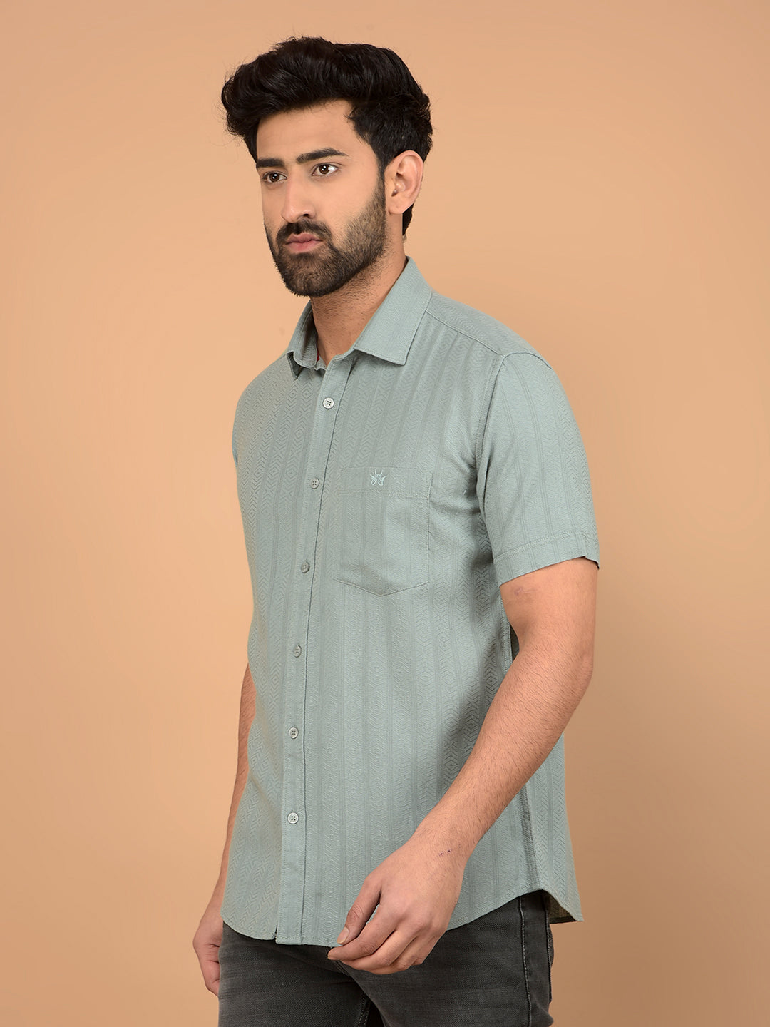 Green Vertical Stripes Shirt-Men Shirts-Crimsoune Club