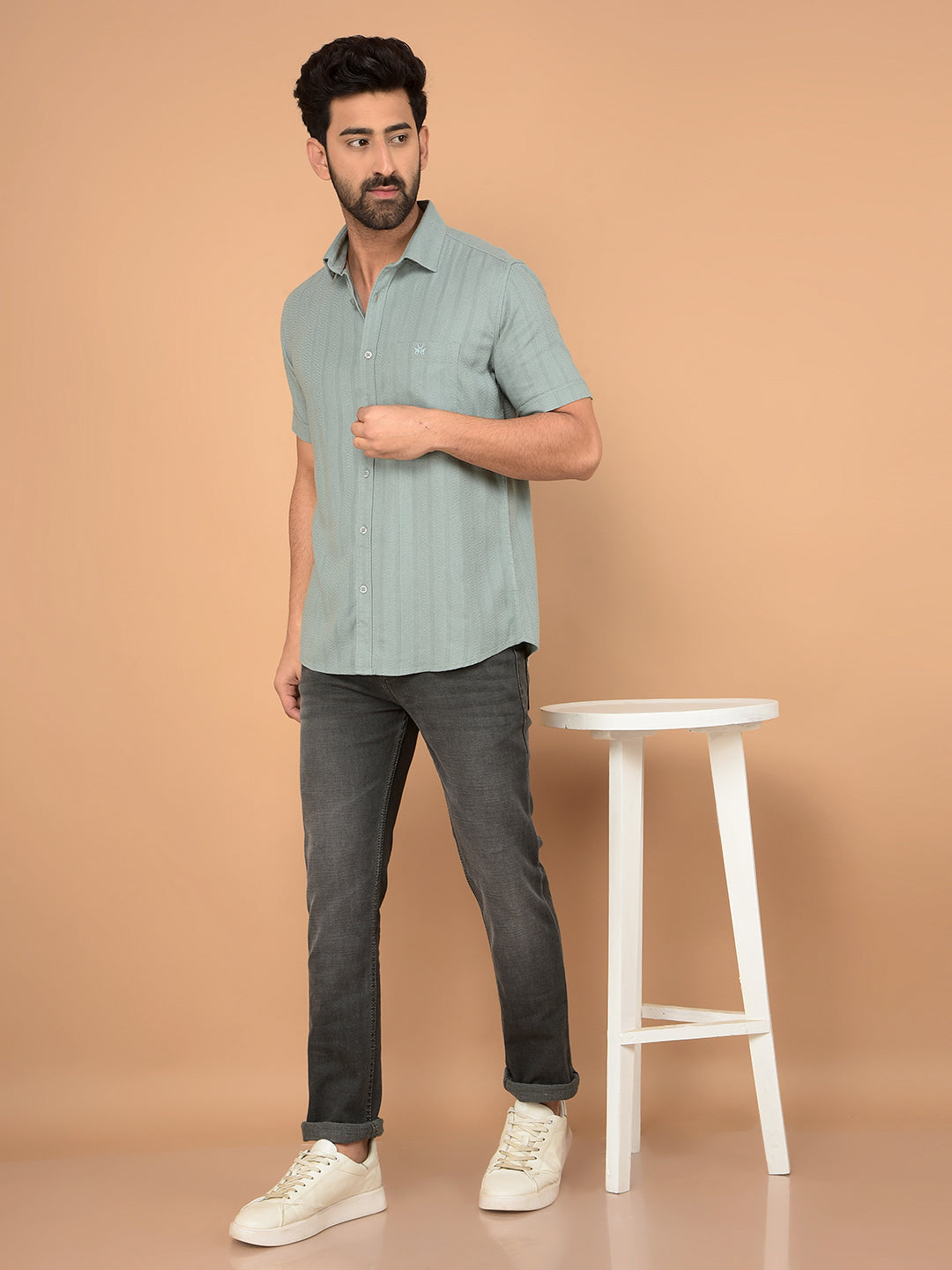 Green Vertical Stripes Shirt-Men Shirts-Crimsoune Club