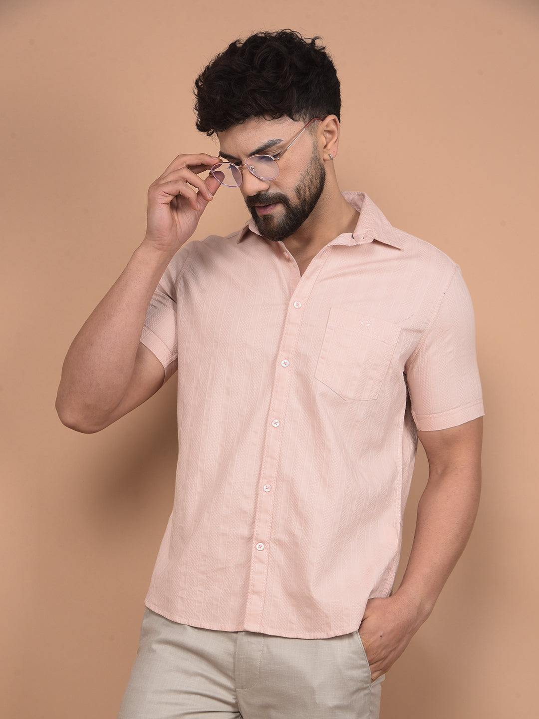Peach Vertical Stripes Shirt-Men Shirts-Crimsoune Club