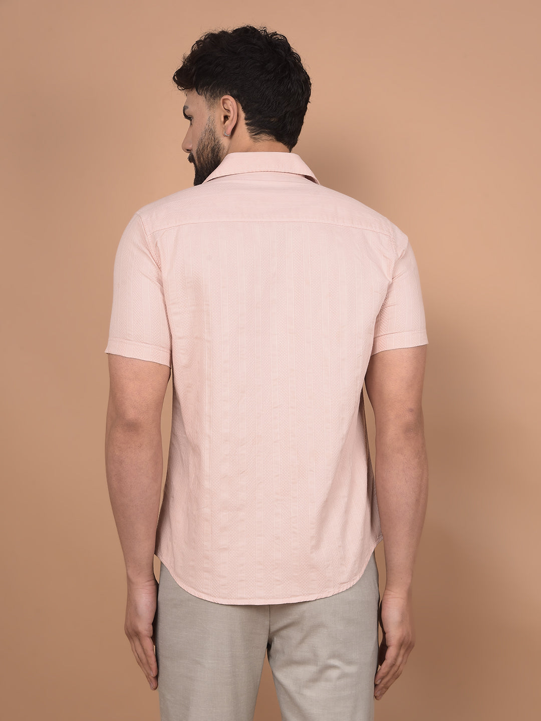 Peach Vertical Stripes Shirt-Men Shirts-Crimsoune Club