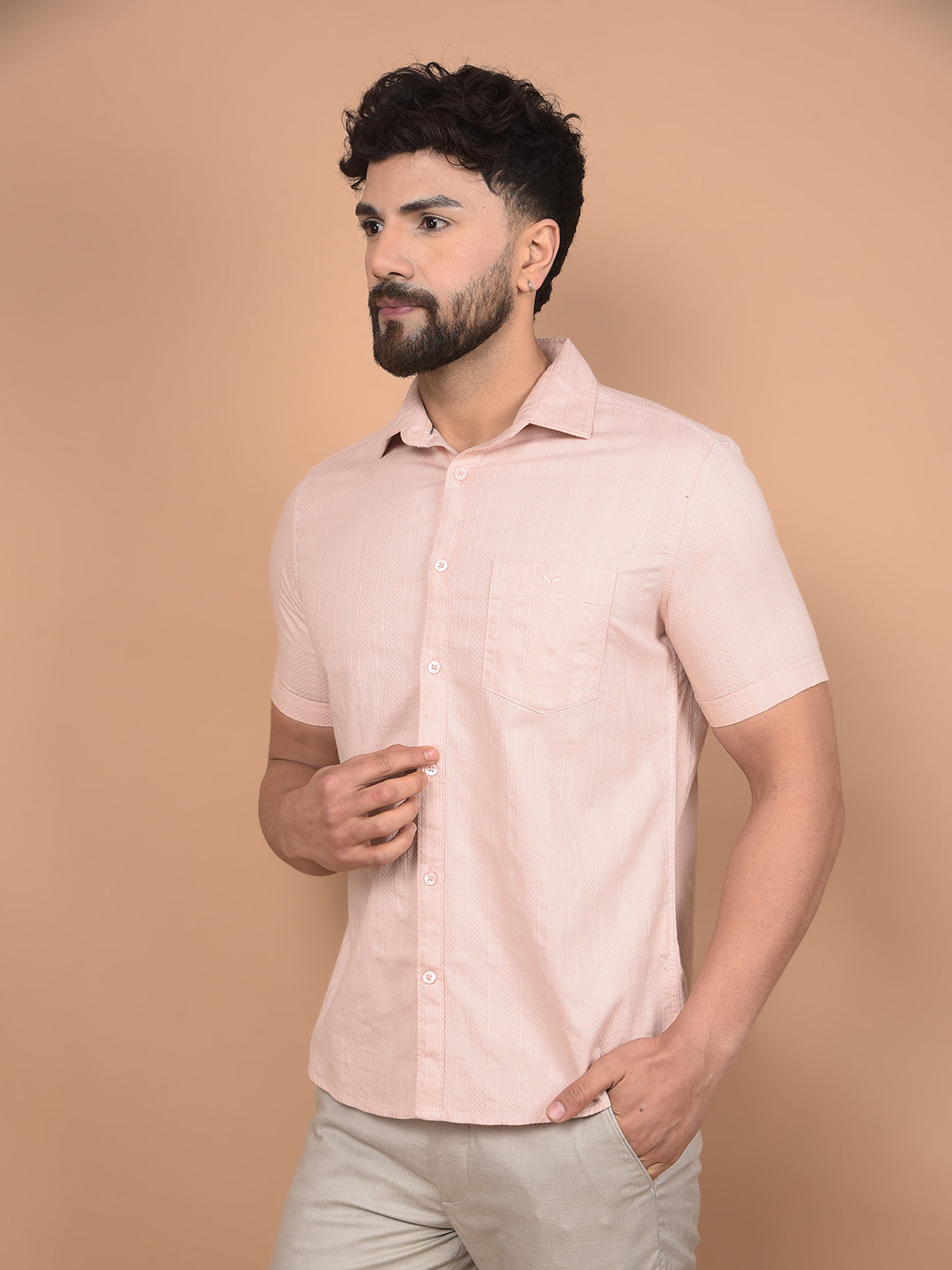 Peach Vertical Stripes Shirt-Men Shirts-Crimsoune Club