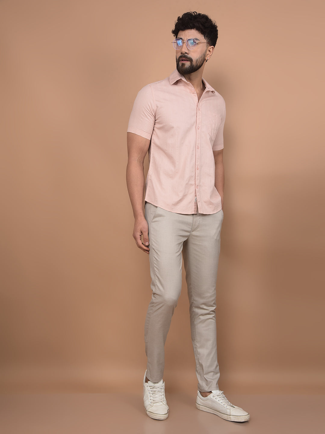 Peach Vertical Stripes Shirt-Men Shirts-Crimsoune Club