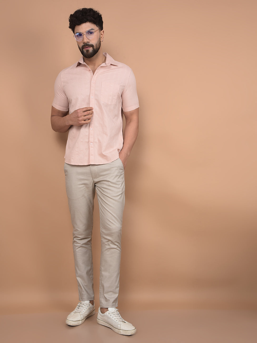 Peach Vertical Stripes Shirt-Men Shirts-Crimsoune Club