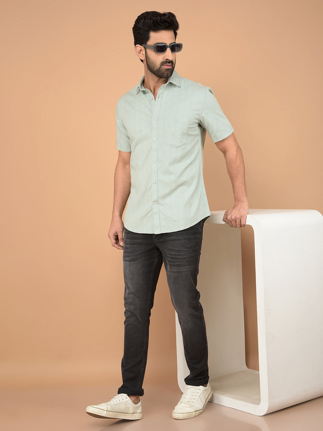Green Vertical Stripes Shirt-Men Shirts-Crimsoune Club