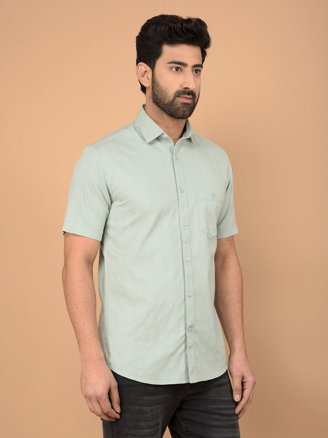 Green Vertical Stripes Shirt-Men Shirts-Crimsoune Club