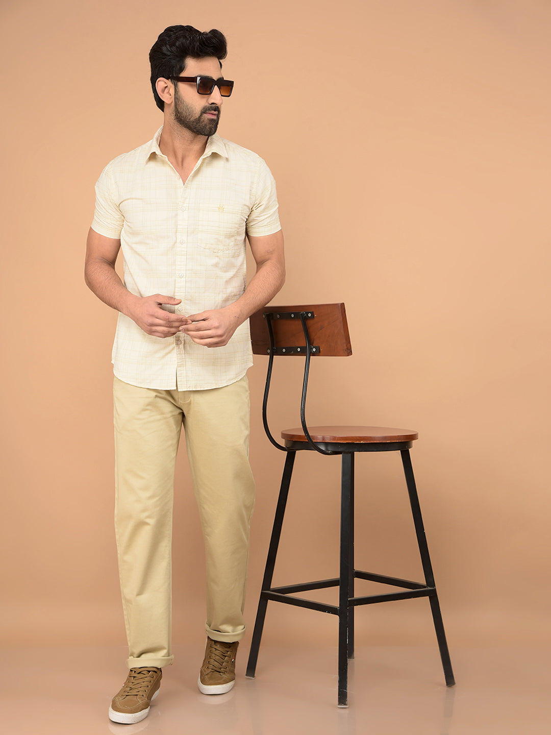 Beige Checked Shirt-Men Shirts-Crimsoune Club