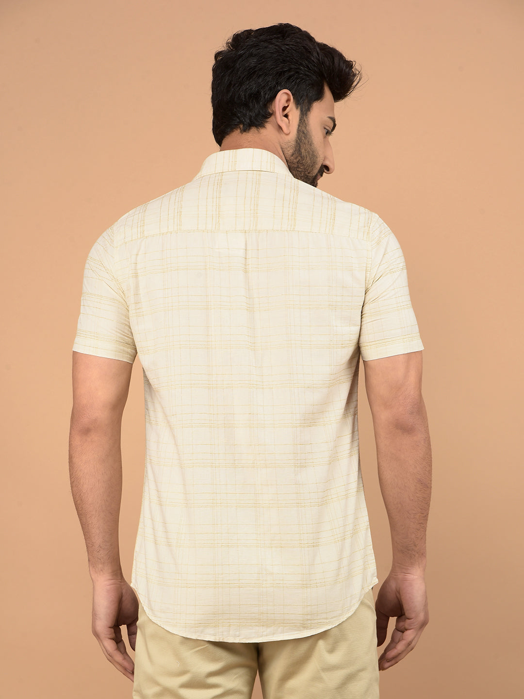 Beige Checked Shirt-Men Shirts-Crimsoune Club