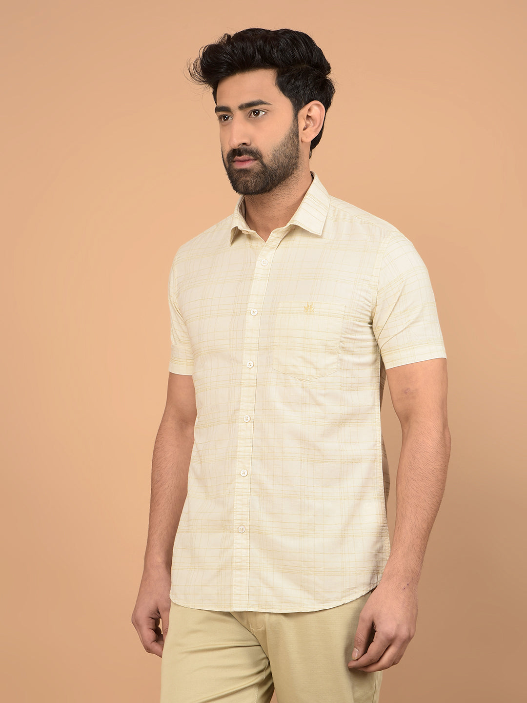 Beige Checked Shirt-Men Shirts-Crimsoune Club