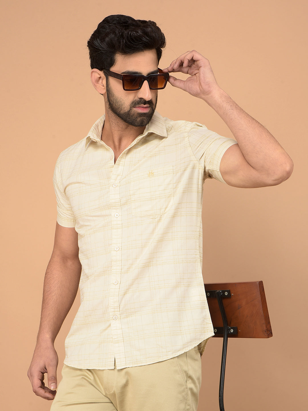 Beige Checked Shirt-Men Shirts-Crimsoune Club
