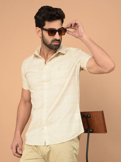 Beige Checked Shirt-Men Shirts-Crimsoune Club
