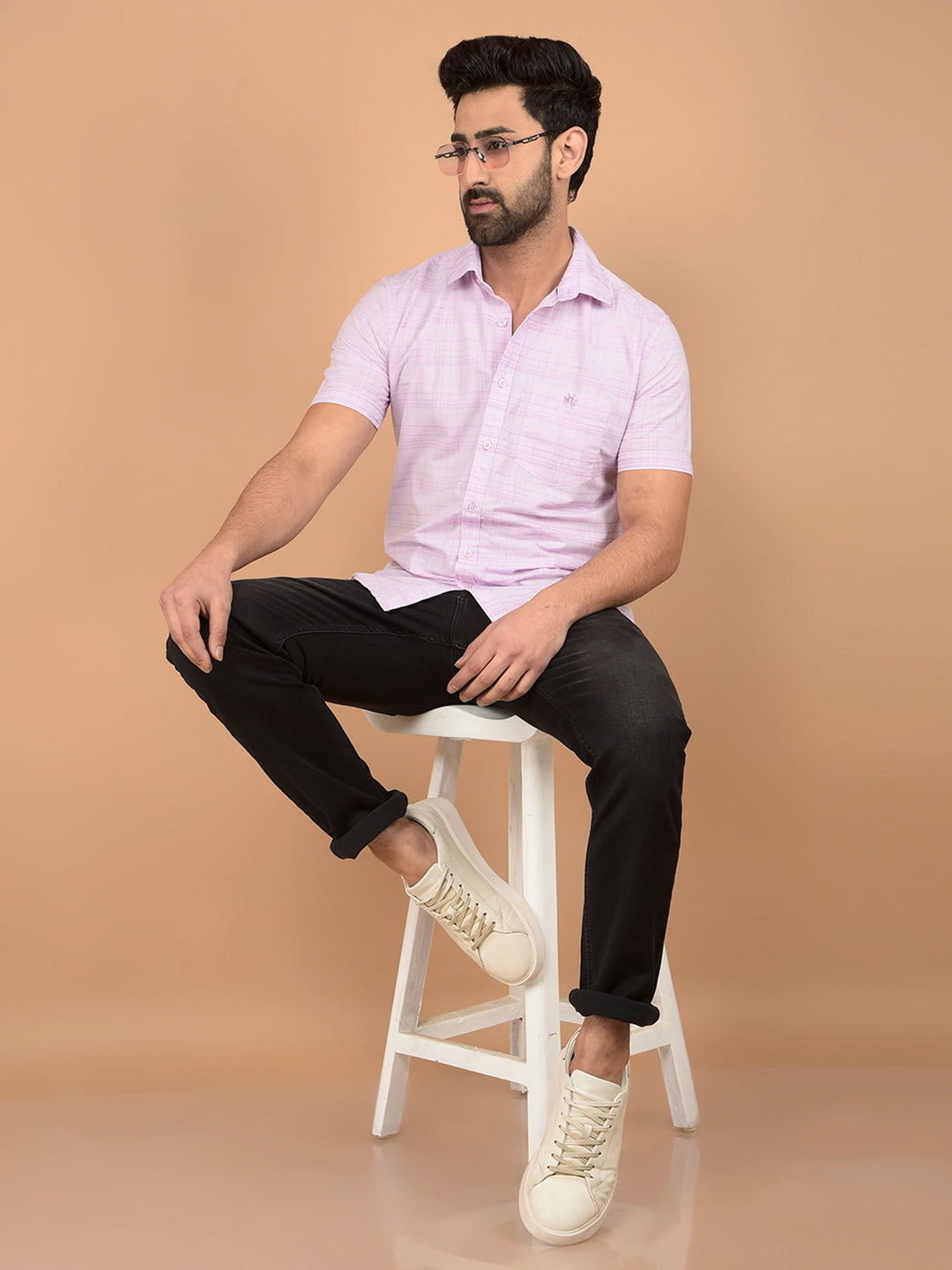 Pink Checked Shirt-Men Shirts-Crimsoune Club