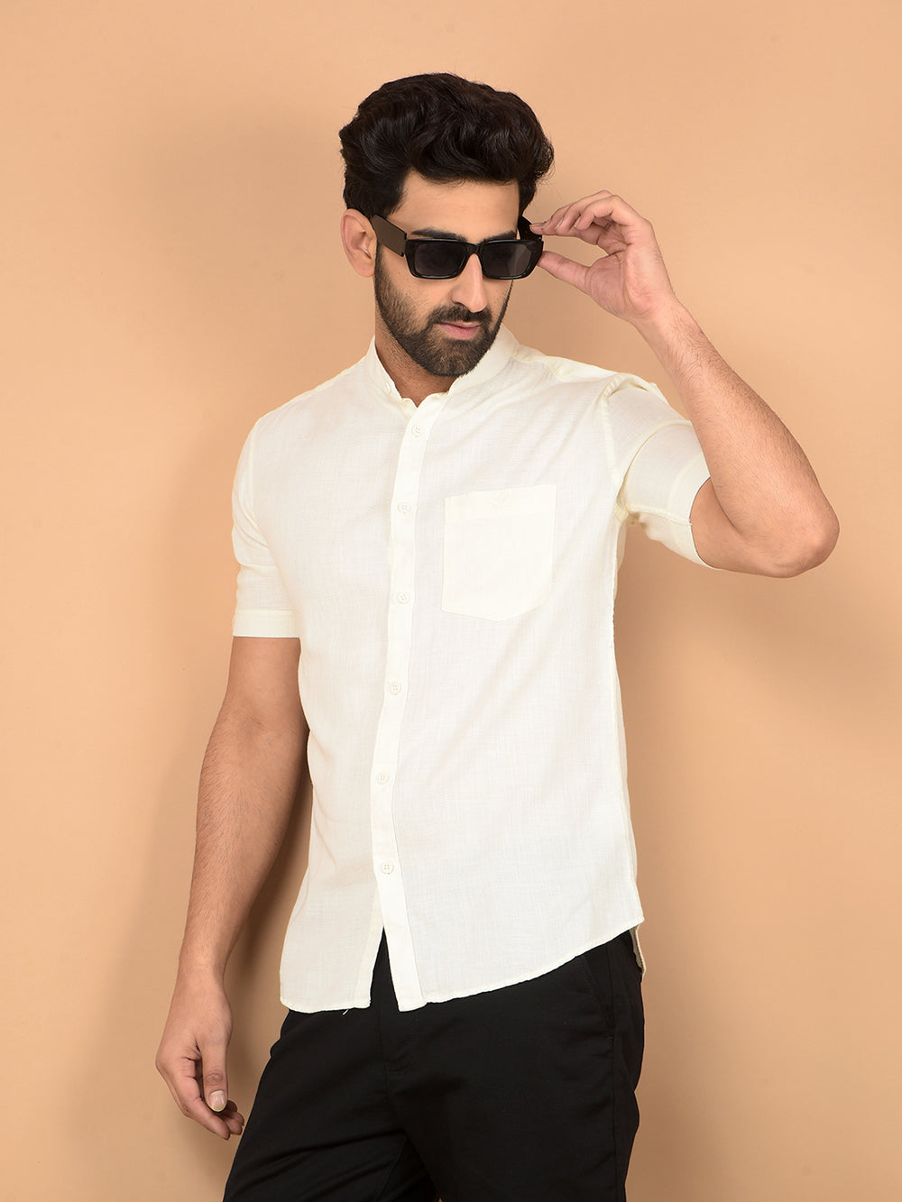 Off White 100% Cotton Shirt-Men Shirts-Crimsoune Club