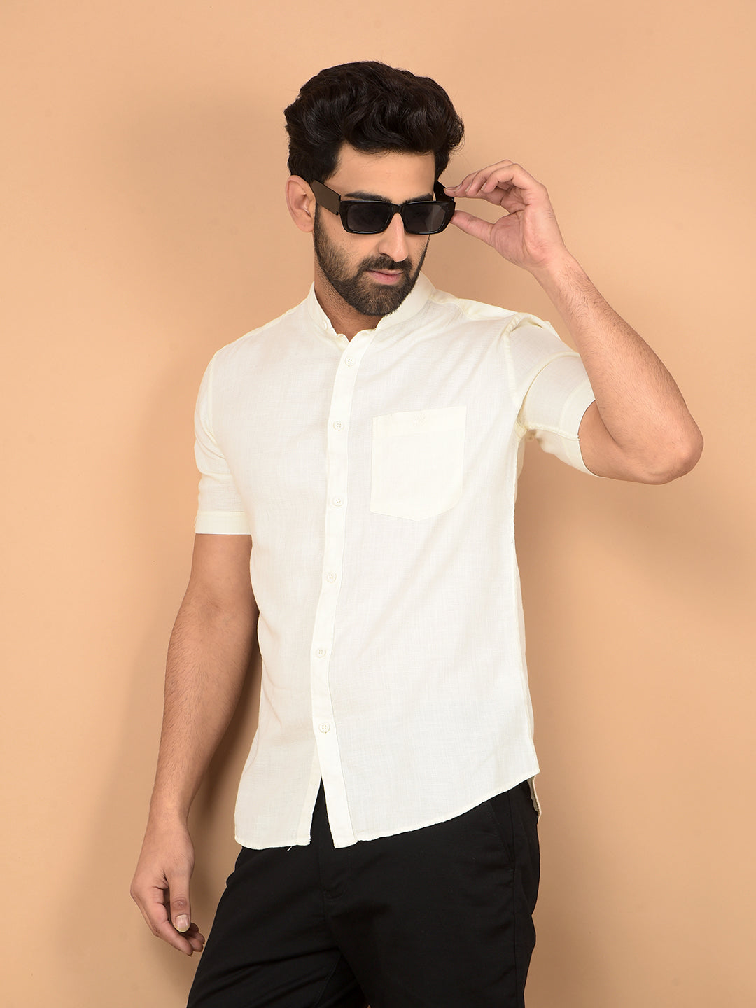 Off White 100% Cotton Shirt-Men Shirts-Crimsoune Club