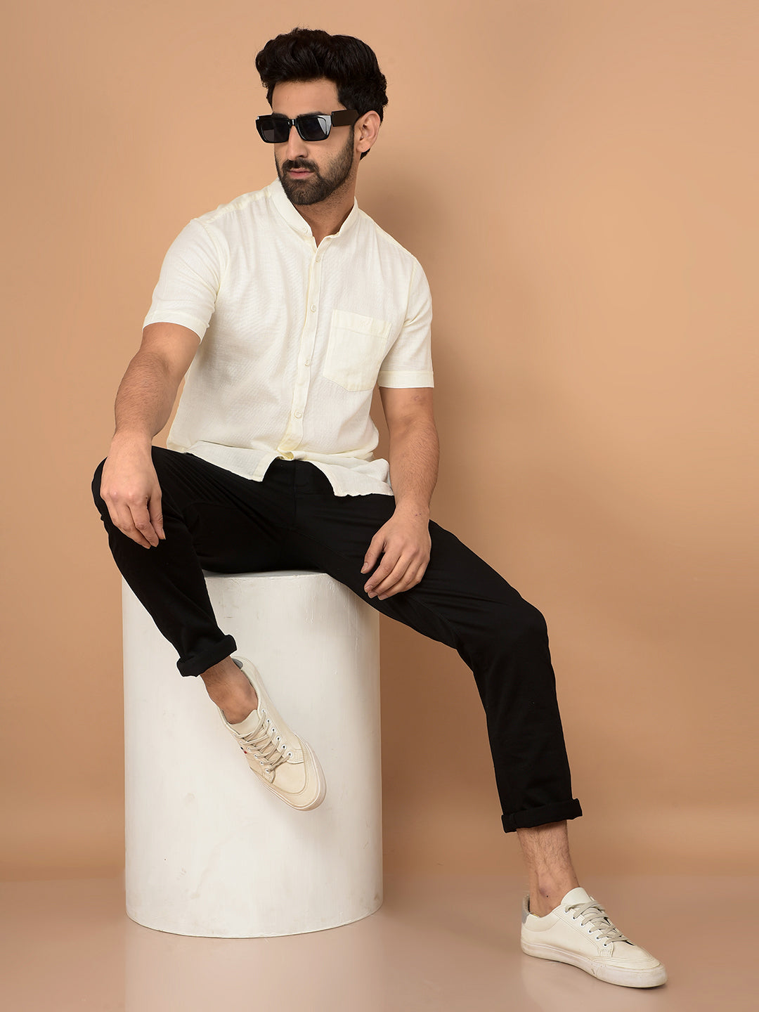 Off White 100% Cotton Shirt-Men Shirts-Crimsoune Club
