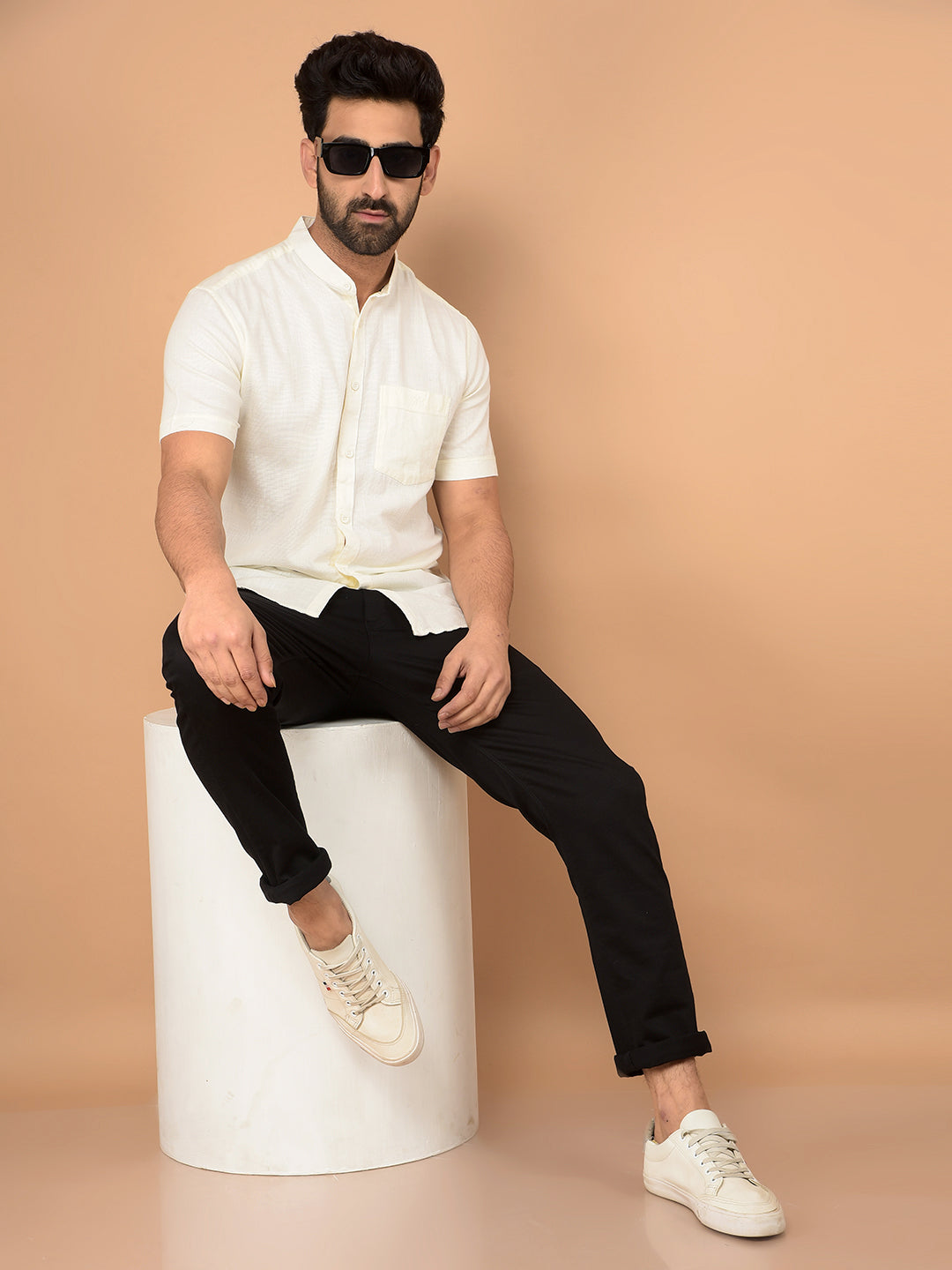 Off White 100% Cotton Shirt-Men Shirts-Crimsoune Club