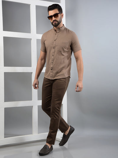 Brown 100% Cotton Shirt-Men Shirts-Crimsoune Club