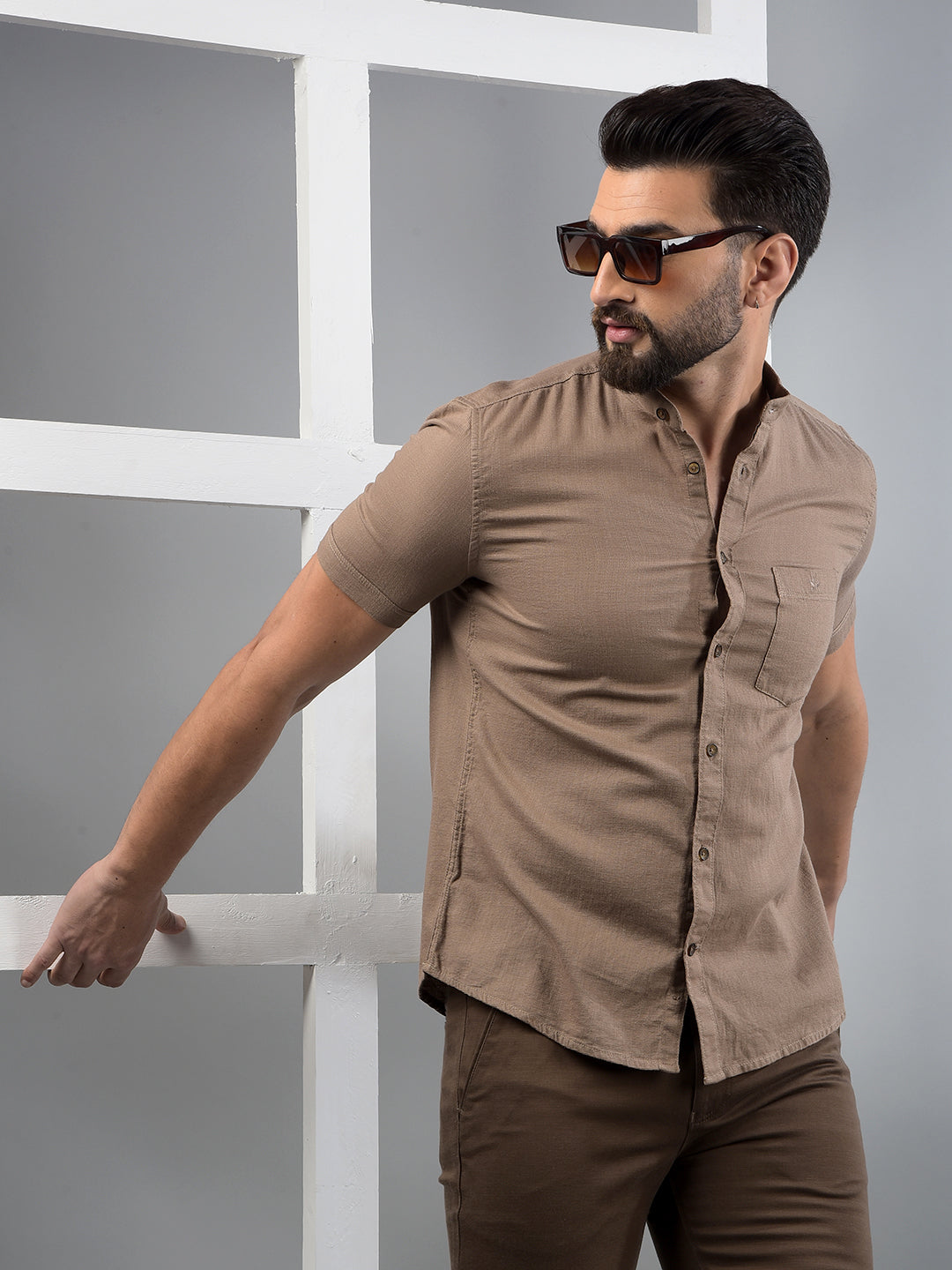 Brown 100% Cotton Shirt-Men Shirts-Crimsoune Club