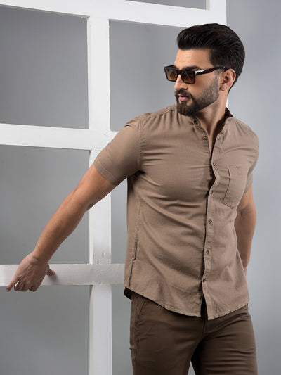 Brown 100% Cotton Shirt-Men Shirts-Crimsoune Club