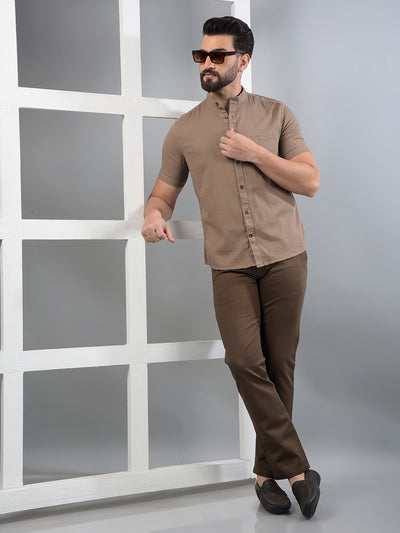 Brown 100% Cotton Shirt-Men Shirts-Crimsoune Club