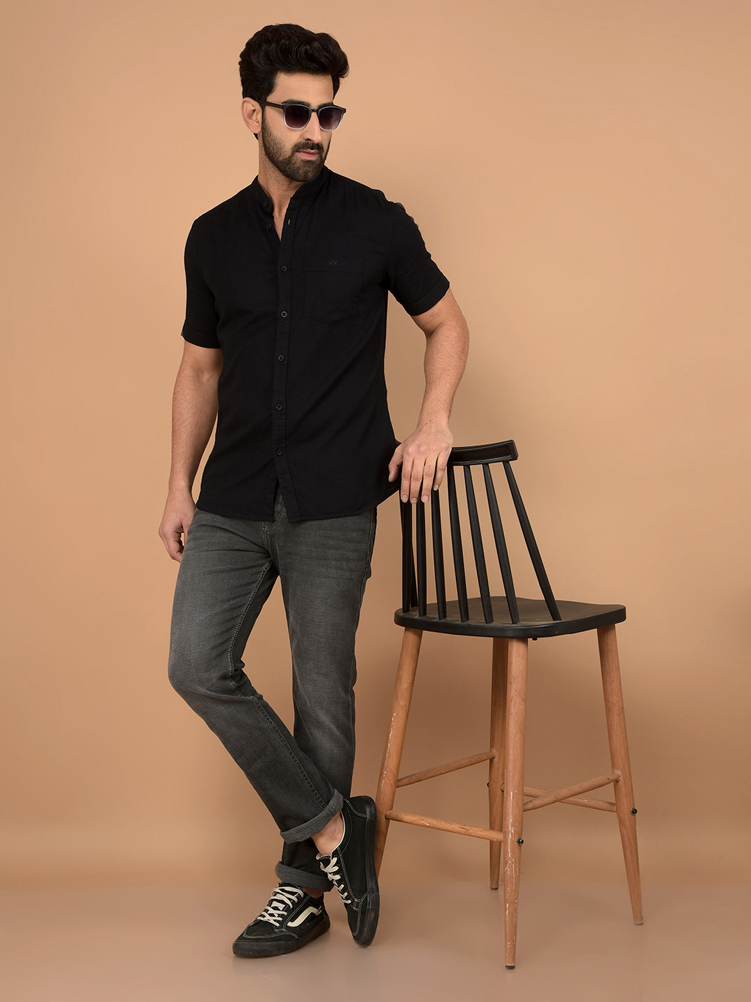 Black 100% Cotton Shirt-Men Shirts-Crimsoune Club
