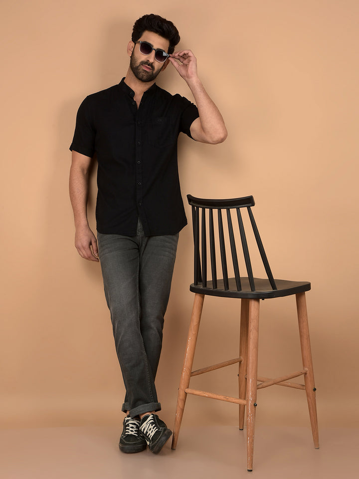 Black 100% Cotton Shirt-Men Shirts-Crimsoune Club