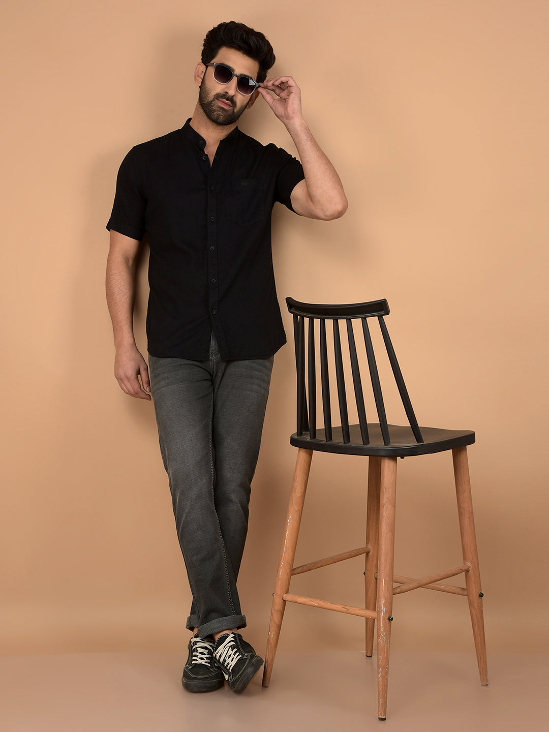 Black 100% Cotton Shirt-Men Shirts-Crimsoune Club