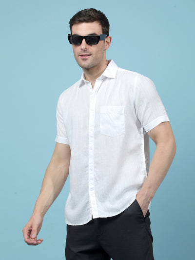 White Vertical Stripes Linen Shirt-Men Shirts-Crimsoune Club