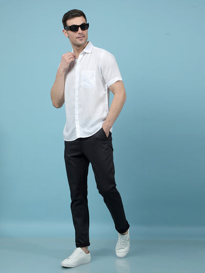 White Vertical Stripes Linen Shirt-Men Shirts-Crimsoune Club