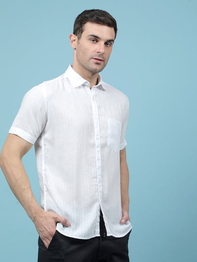 White Vertical Stripes Linen Shirt-Men Shirts-Crimsoune Club
