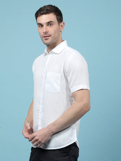 White Vertical Stripes Linen Shirt-Men Shirts-Crimsoune Club