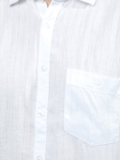 White Vertical Stripes Linen Shirt-Men Shirts-Crimsoune Club