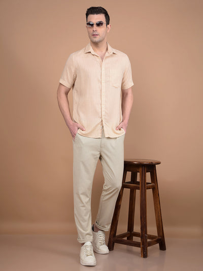 Beige Vertical Stripes Linen Shirt-Men Shirts-Crimsoune Club