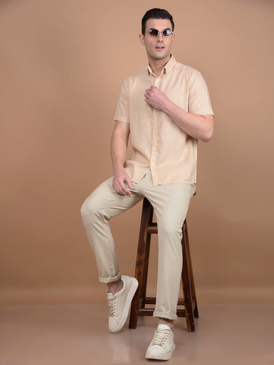 Beige Vertical Stripes Linen Shirt-Men Shirts-Crimsoune Club
