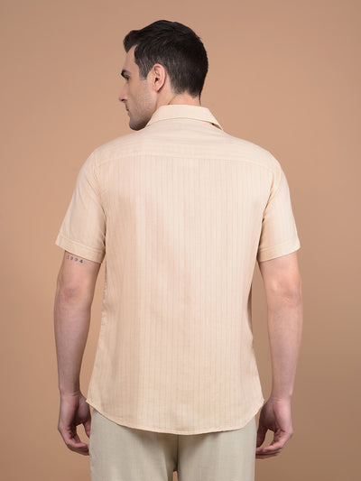 Beige Vertical Stripes Linen Shirt-Men Shirts-Crimsoune Club