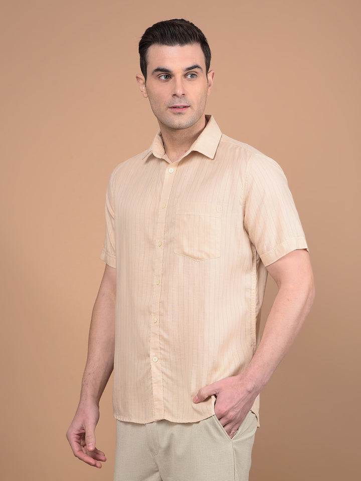 Beige Vertical Stripes Linen Shirt-Men Shirts-Crimsoune Club