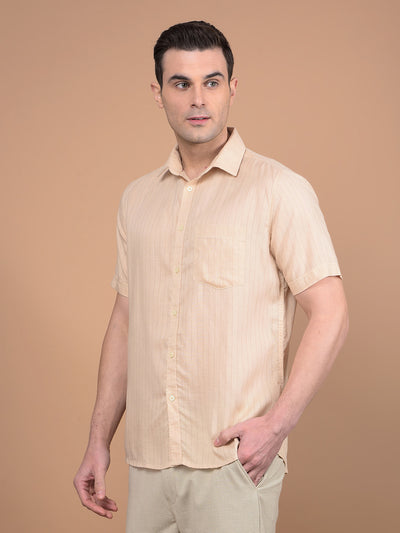 Beige Vertical Stripes Linen Shirt-Men Shirts-Crimsoune Club
