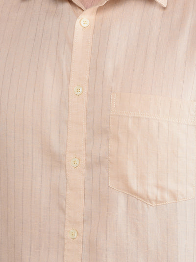 Beige Vertical Stripes Linen Shirt-Men Shirts-Crimsoune Club