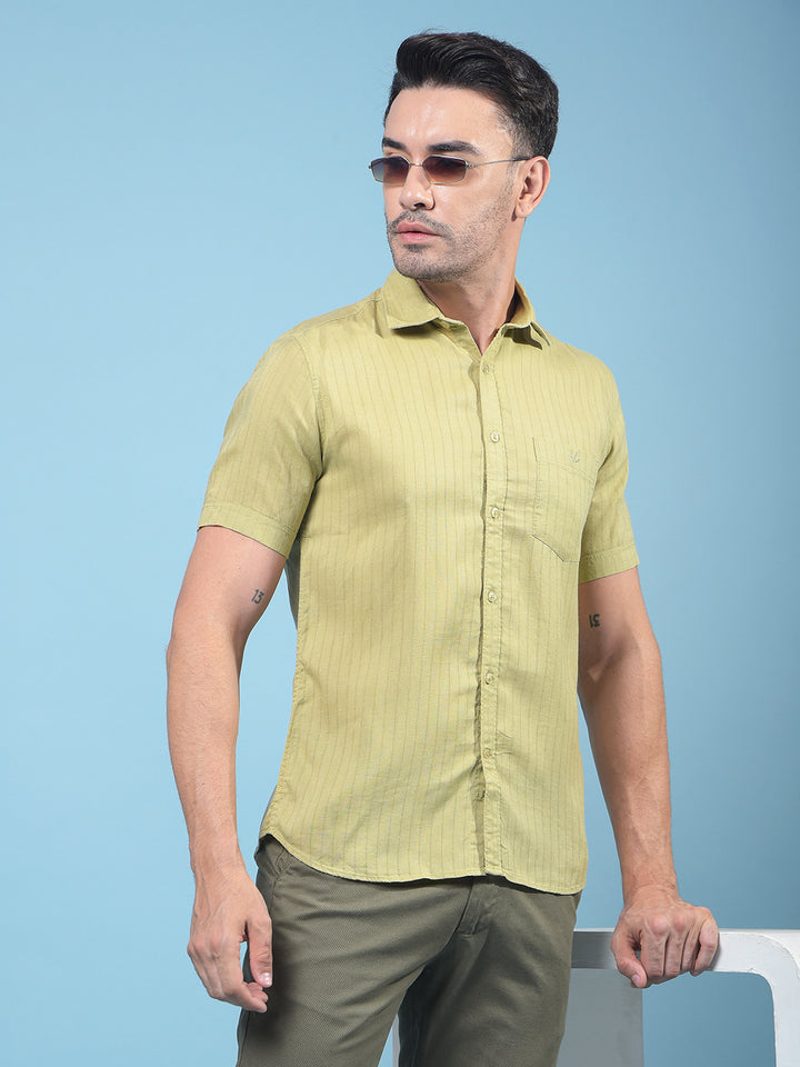 Green Vertical Stripes Linen Shirt-Men Shirts-Crimsoune Club