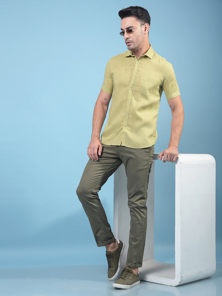 Green Vertical Stripes Linen Shirt-Men Shirts-Crimsoune Club