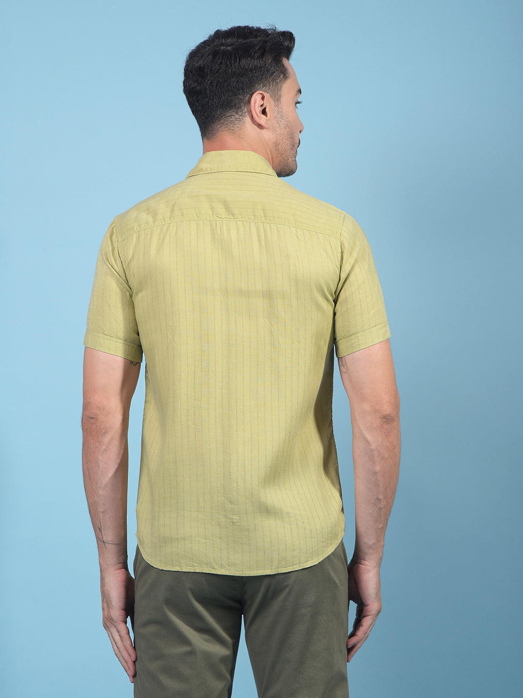 Green Vertical Stripes Linen Shirt-Men Shirts-Crimsoune Club