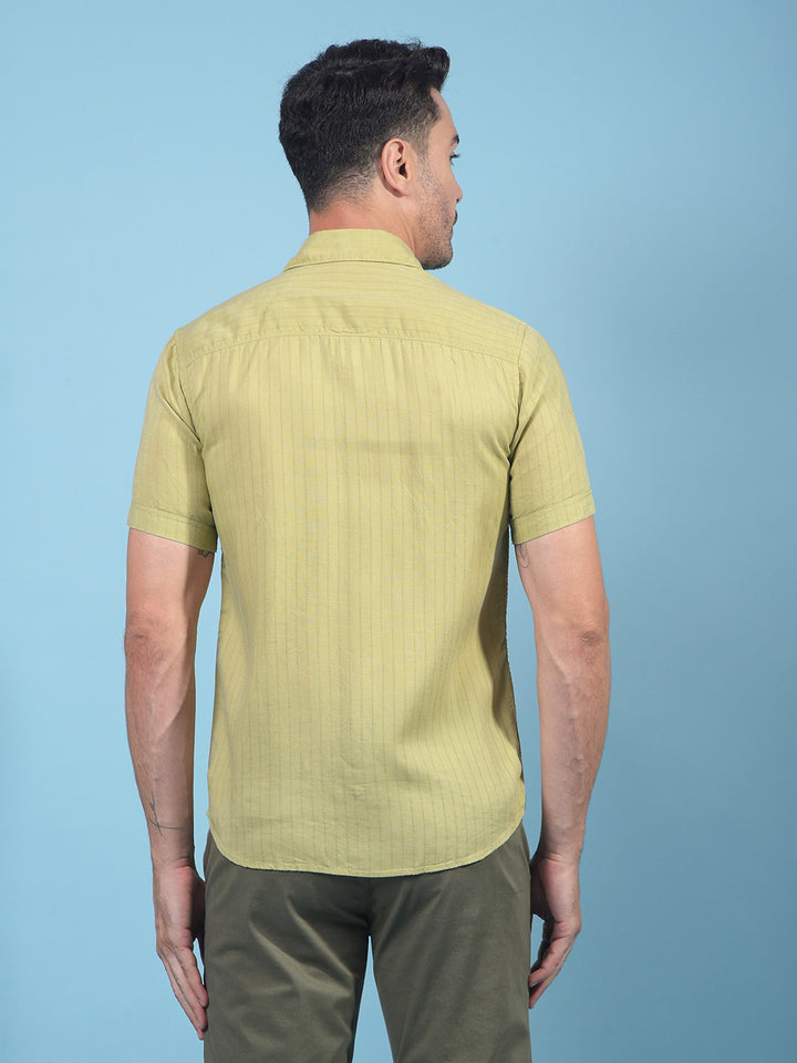 Green Vertical Stripes Linen Shirt-Men Shirts-Crimsoune Club