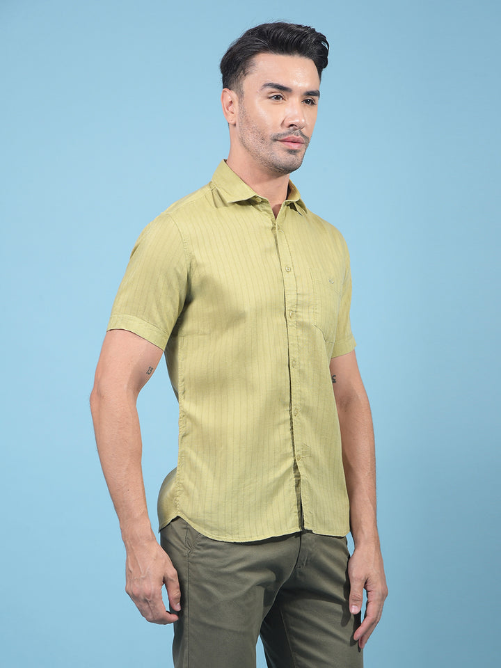 Green Vertical Stripes Linen Shirt-Men Shirts-Crimsoune Club