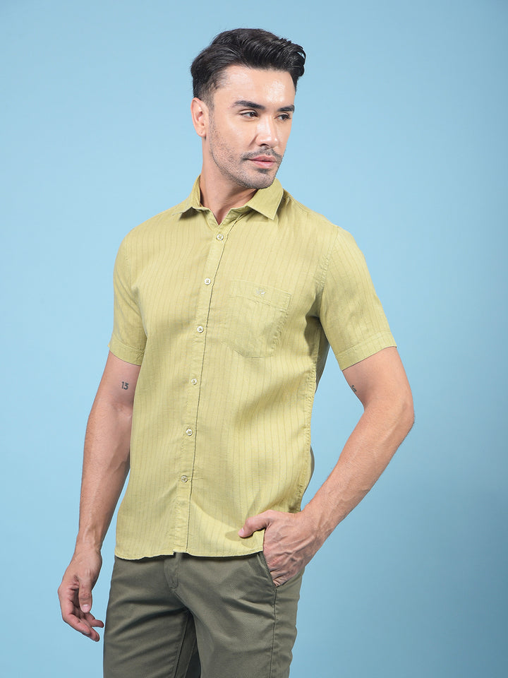 Green Vertical Stripes Linen Shirt-Men Shirts-Crimsoune Club