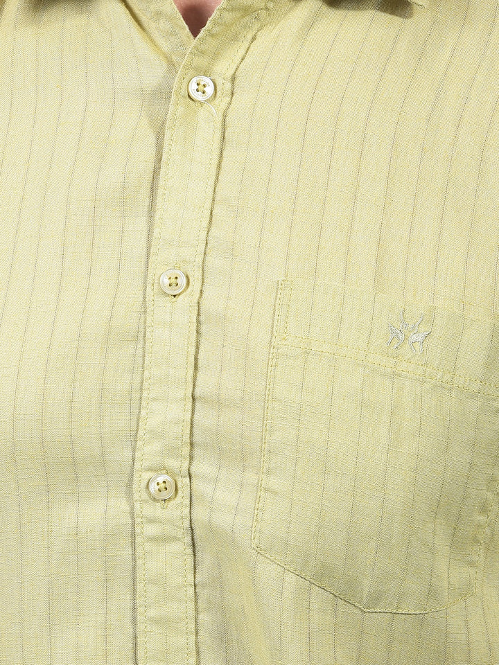 Green Vertical Stripes Linen Shirt-Men Shirts-Crimsoune Club