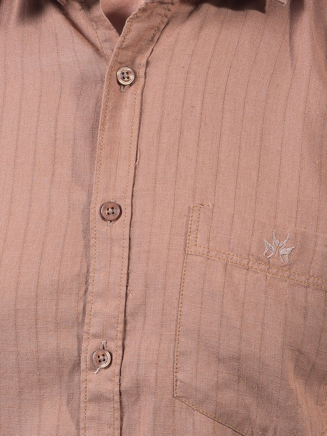 Brown Vertical Stripes Linen Shirt-Men Shirts-Crimsoune Club