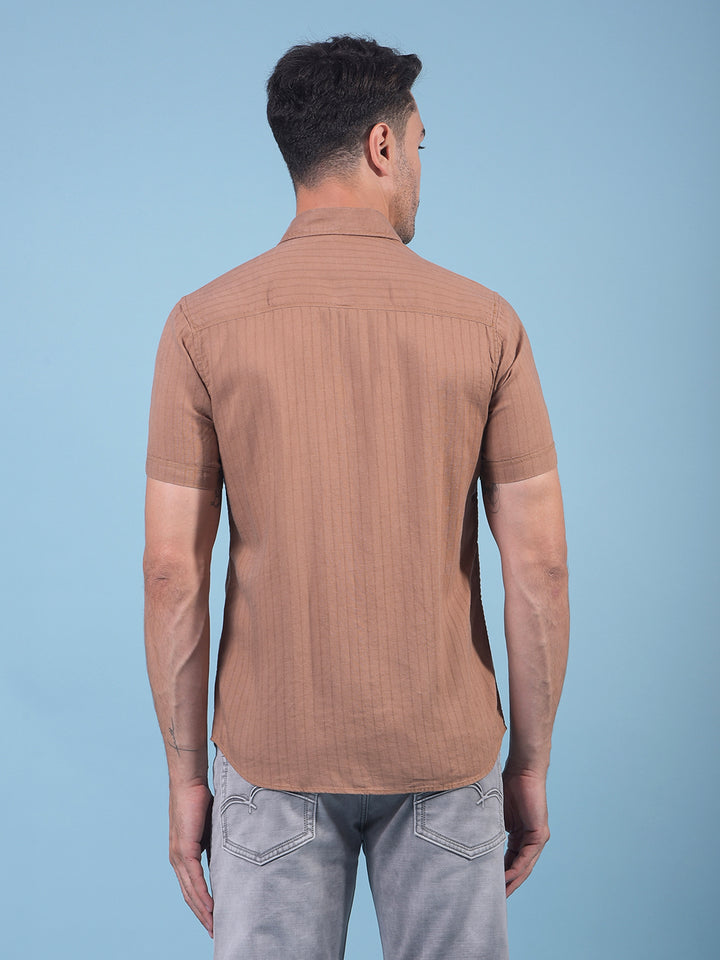 Brown Vertical Stripes Linen Shirt-Men Shirts-Crimsoune Club
