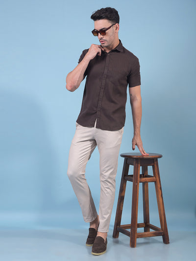 Brown Vertical Stripes Linen Shirt-Men Shirts-Crimsoune Club